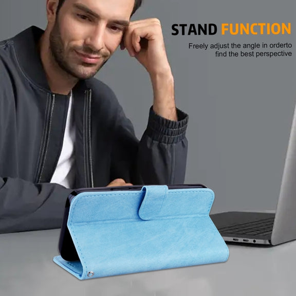 For Google Pixel 9 Skin Feeling Oil Leather Texture PU + TPU Phone Case(Light Blue)