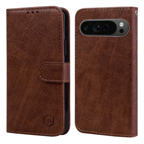 For Google Pixel 9 Pro Skin Feeling Oil Leather Texture PU + TPU Phone Case(Brown)