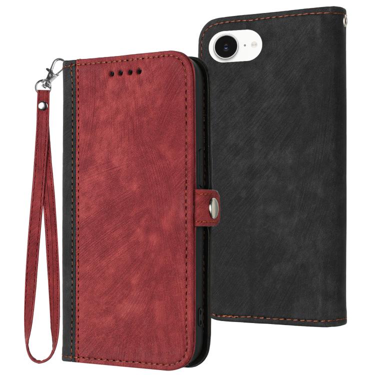 For iPhone 16e Side Buckle Double Fold Hand Strap Leather Phone Case(Red)