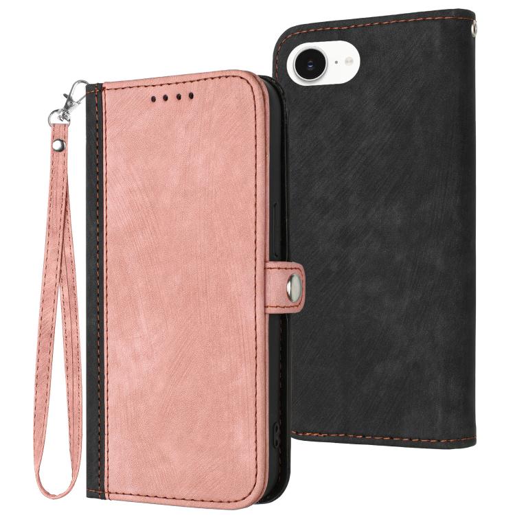For iPhone 16e Side Buckle Double Fold Hand Strap Leather Phone Case(Pink)