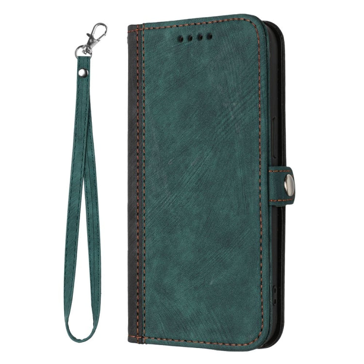 For iPhone 16 Plus Side Buckle Double Fold Hand Strap Leather Phone Case(Dark Green)