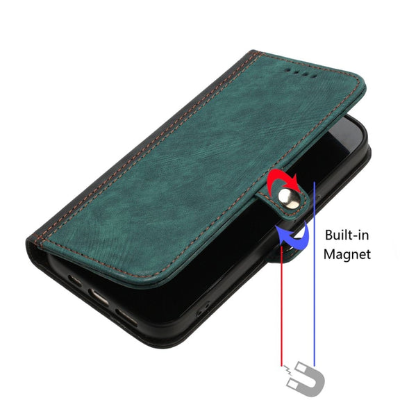 For iPhone 16 Plus Side Buckle Double Fold Hand Strap Leather Phone Case(Dark Green)