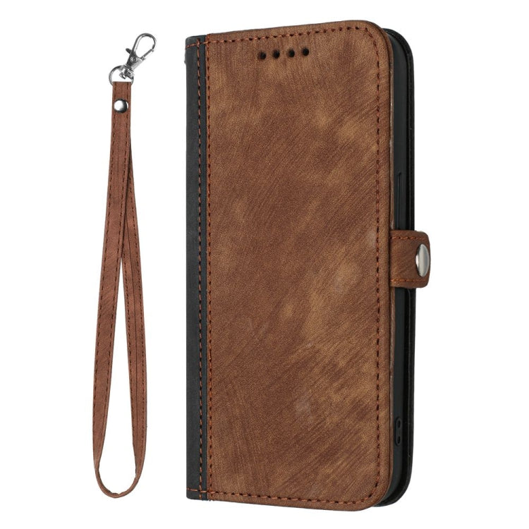 For iPhone 16 Side Buckle Double Fold Hand Strap Leather Phone Case(Brown)