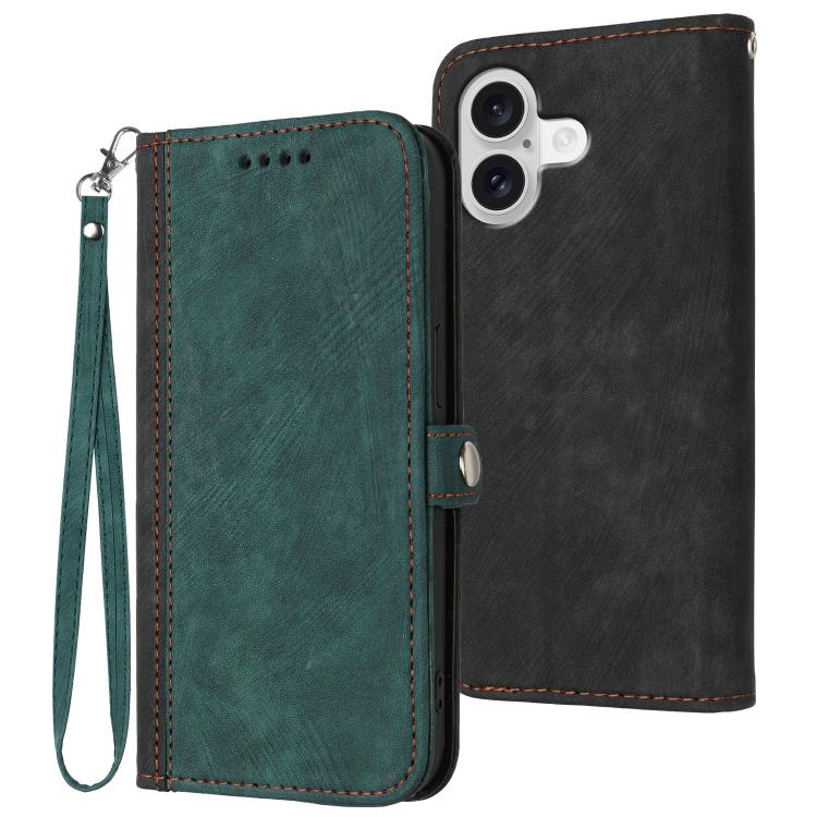 For iPhone 17 Side Buckle Double Fold Hand Strap Leather Phone Case(Dark Green)