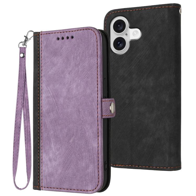 For iPhone 17 Side Buckle Double Fold Hand Strap Leather Phone Case(Purple)
