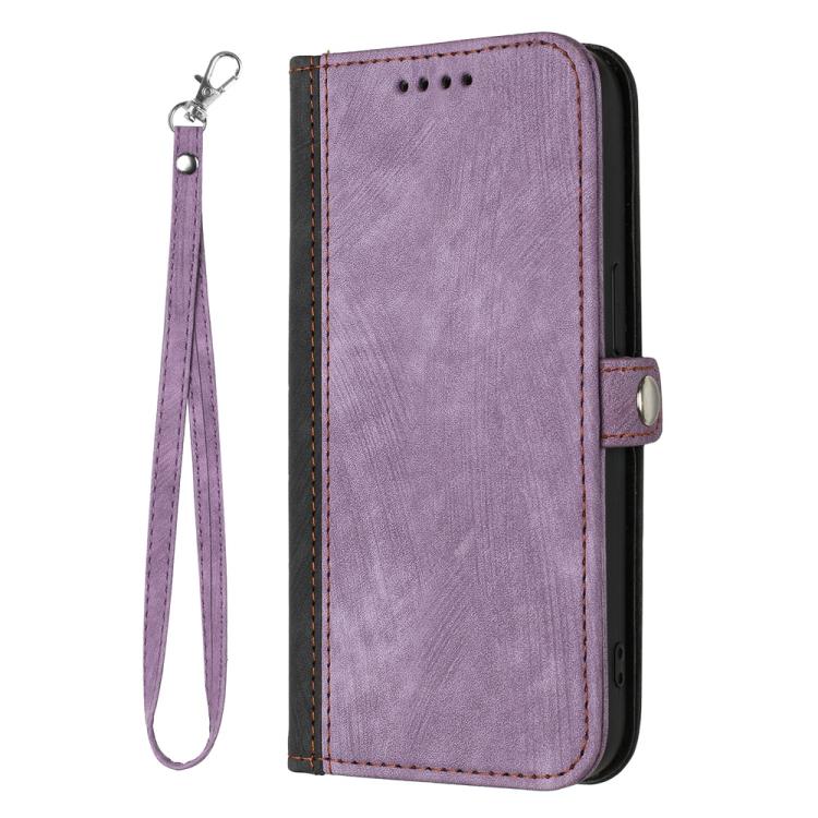 For iPhone 17 Side Buckle Double Fold Hand Strap Leather Phone Case(Purple)
