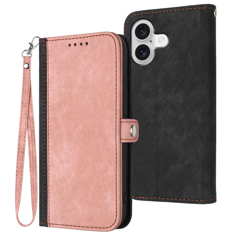 For iPhone 17 Side Buckle Double Fold Hand Strap Leather Phone Case(Pink)