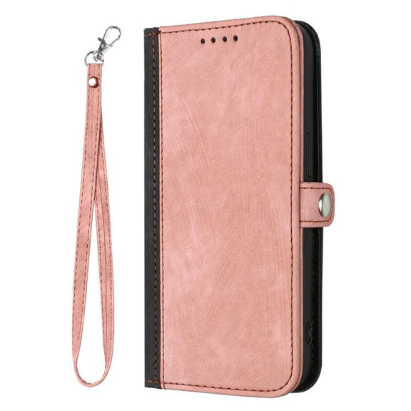 For iPhone 17 Side Buckle Double Fold Hand Strap Leather Phone Case(Pink)