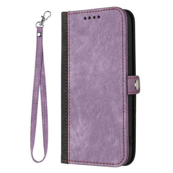 For iPhone 17 Pro Max Side Buckle Double Fold Hand Strap Leather Phone Case(Purple)