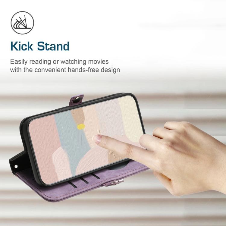 For iPhone 17 Pro Max Side Buckle Double Fold Hand Strap Leather Phone Case(Purple)