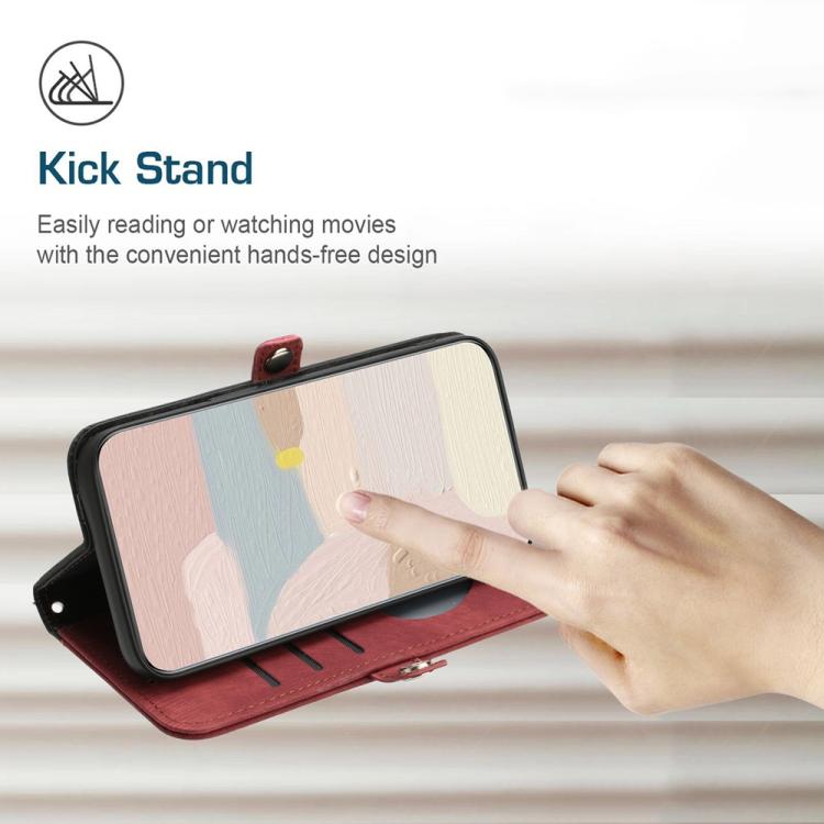 For iPhone 17 Pro Side Buckle Double Fold Hand Strap Leather Phone Case(Red)