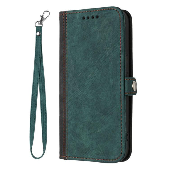 For iPhone 17 Pro Side Buckle Double Fold Hand Strap Leather Phone Case(Dark Green)