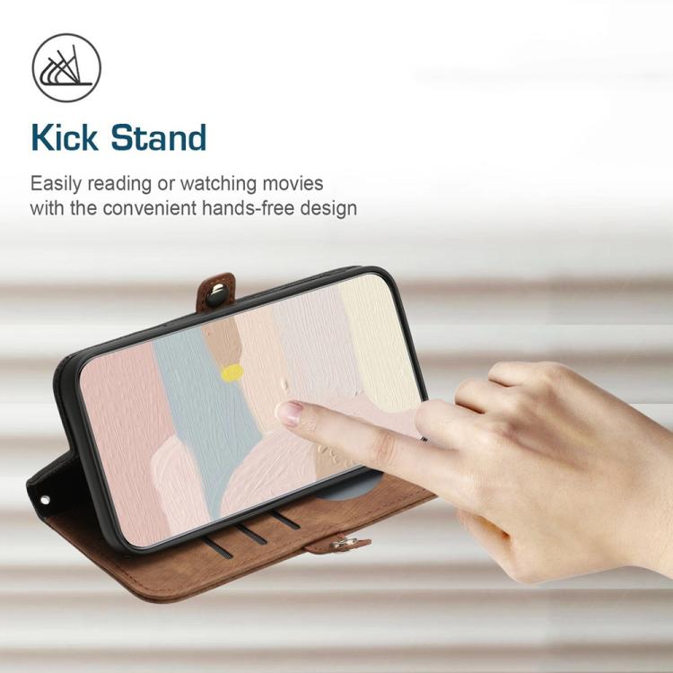 For iPhone 17 Pro Side Buckle Double Fold Hand Strap Leather Phone Case(Brown)