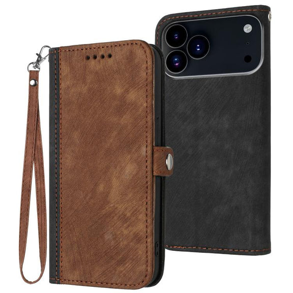For iPhone 17 Pro Side Buckle Double Fold Hand Strap Leather Phone Case(Brown)