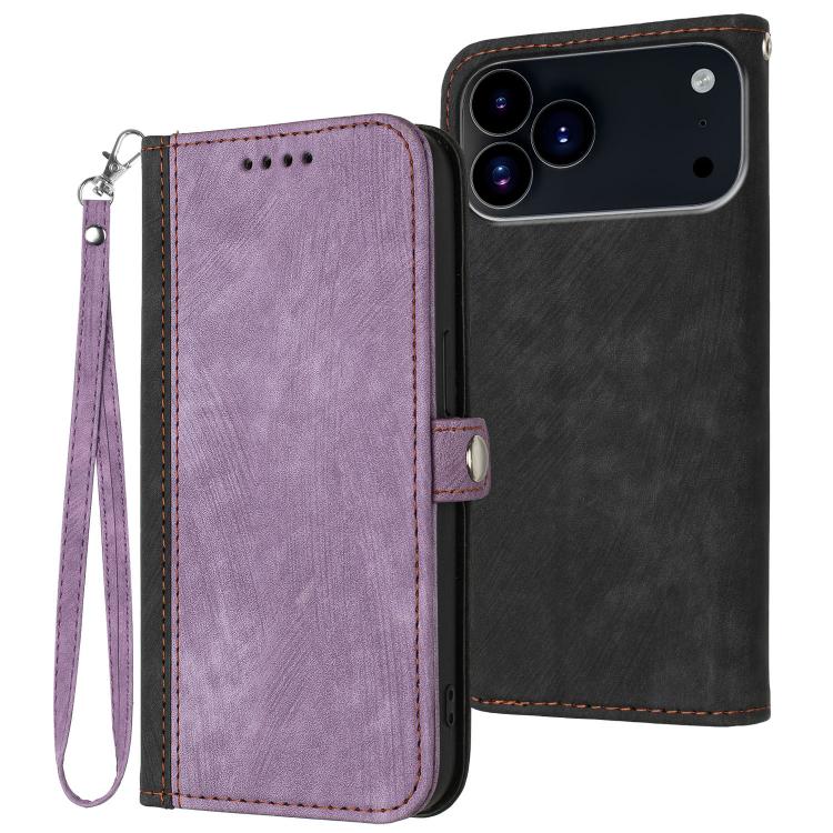 For iPhone 17 Pro Side Buckle Double Fold Hand Strap Leather Phone Case(Purple)