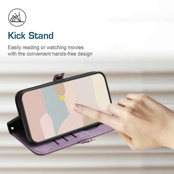 For iPhone 17 Pro Side Buckle Double Fold Hand Strap Leather Phone Case(Purple)