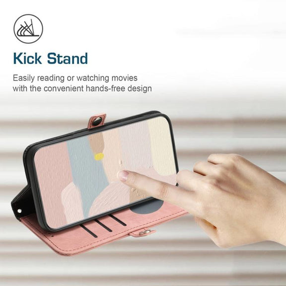 For iPhone 17 Pro Side Buckle Double Fold Hand Strap Leather Phone Case(Pink)