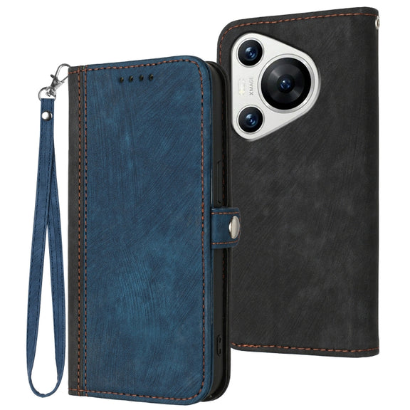 For Huawei Pura 70 Side Buckle Double Fold Hand Strap Leather Phone Case(Royal Blue)