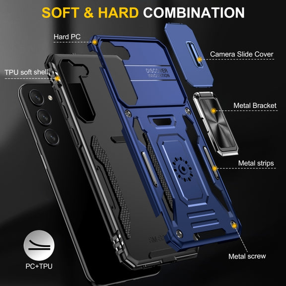 For Samsung Galaxy S24 5G Armor PC + TPU Camera Shield Phone Case(Navy Blue)