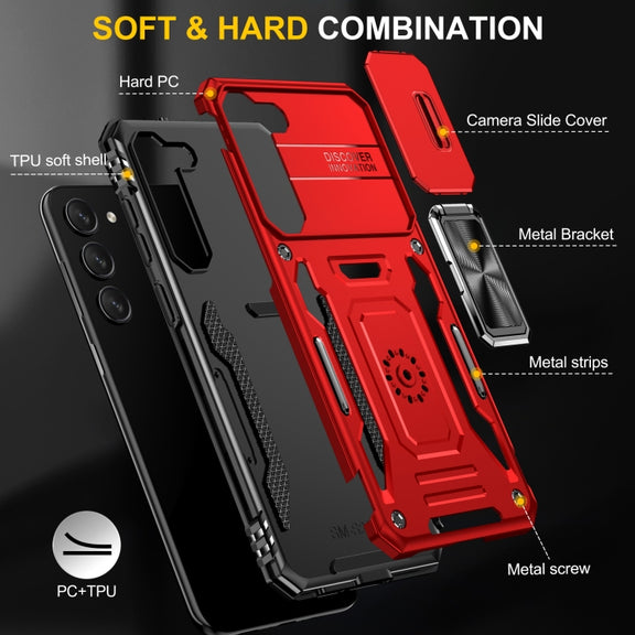 For Samsung Galaxy S24 5G Armor PC + TPU Camera Shield Phone Case(Red)