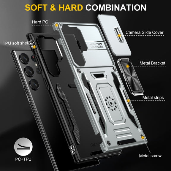 For Samsung Galaxy S24 Ultra 5G Armor PC + TPU Camera Shield Phone Case(Grey)