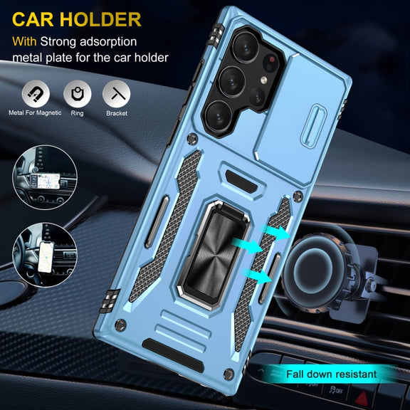 For Samsung Galaxy S24 Ultra 5G Armor PC + TPU Camera Shield Phone Case(Light Blue)