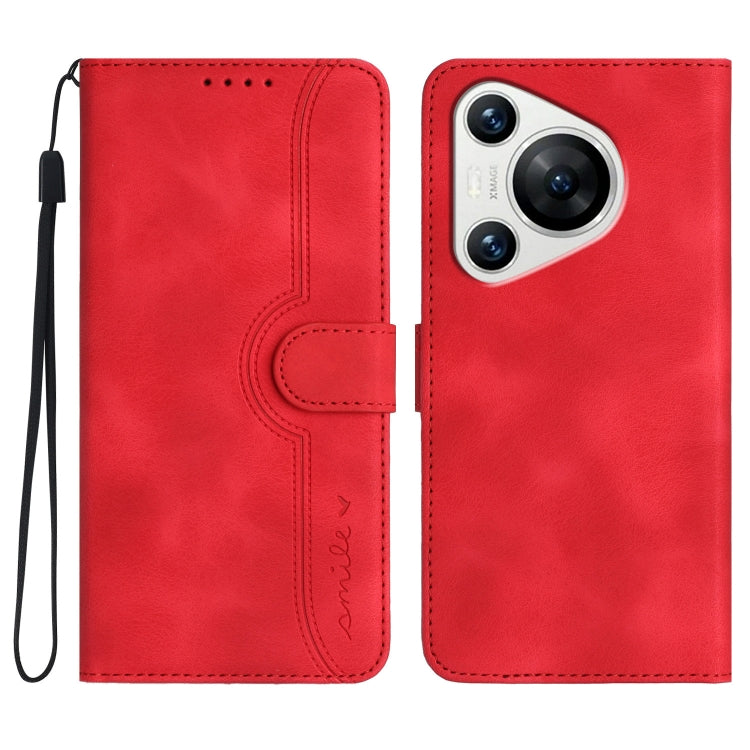 For Huawei Pura 70 Pro/70 Pro+ Heart Pattern Skin Feel Leather Phone Case(Red)