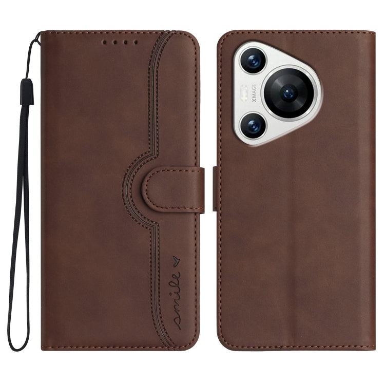 For Huawei Pura 70 Pro/70 Pro+ Heart Pattern Skin Feel Leather Phone Case(Brown)