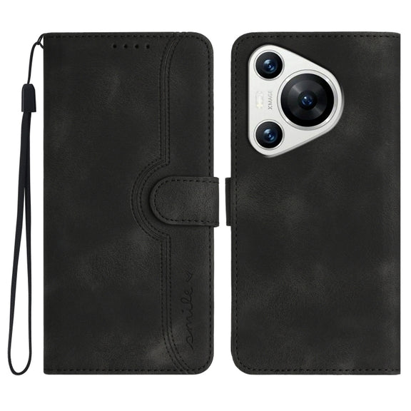 For Huawei Pura 70 Heart Pattern Skin Feel Leather Phone Case(Black)
