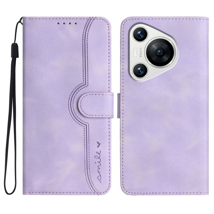For Huawei Pura 70 Heart Pattern Skin Feel Leather Phone Case(Purple)