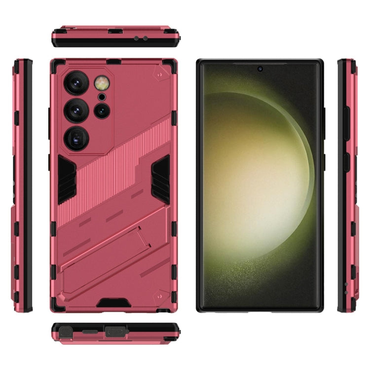 For Samsung Galaxy S24 Ultra 5G Punk Armor 2 in 1 PC + TPU Shockproof Phone Case with Invisible Holder(Light Red)