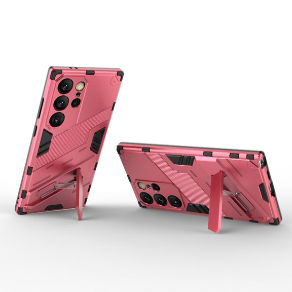 For Samsung Galaxy S24 Ultra 5G Punk Armor 2 in 1 PC + TPU Shockproof Phone Case with Invisible Holder(Light Red)