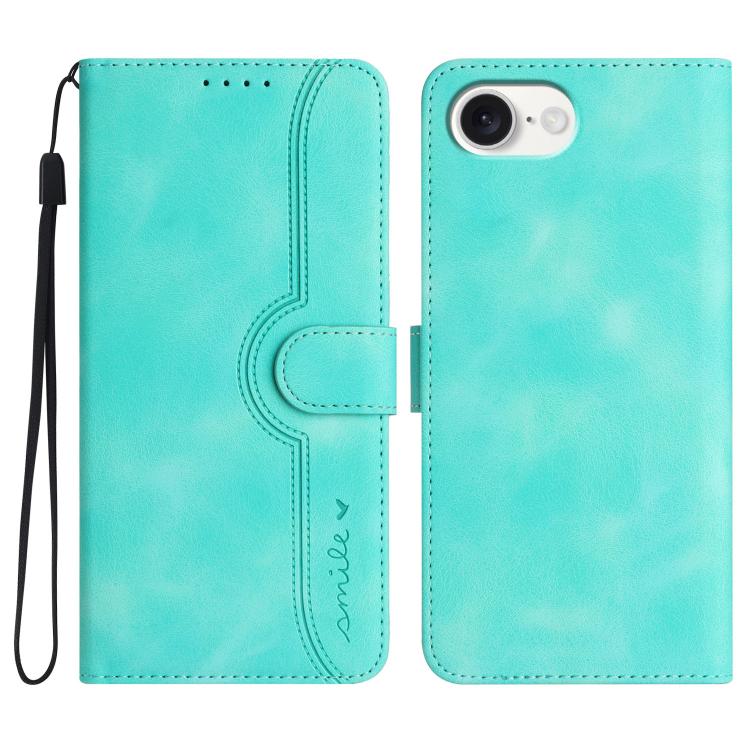 For iPhone 16e Heart Pattern Skin Feel Leather Phone Case(Light Blue)