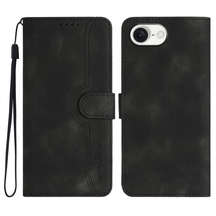 For iPhone 16e Heart Pattern Skin Feel Leather Phone Case(Black)