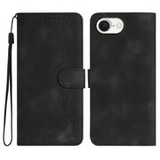 For iPhone 16e Heart Pattern Skin Feel Leather Phone Case(Black)