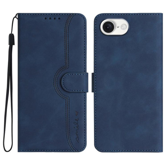 For iPhone 16e Heart Pattern Skin Feel Leather Phone Case(Royal Blue)