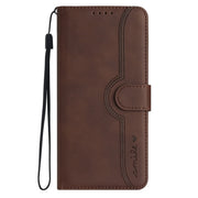 For iPhone 16 Plus Heart Pattern Skin Feel Leather Phone Case(Brown)
