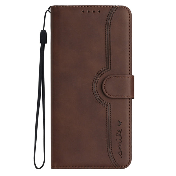 For iPhone 16 Plus Heart Pattern Skin Feel Leather Phone Case(Brown)