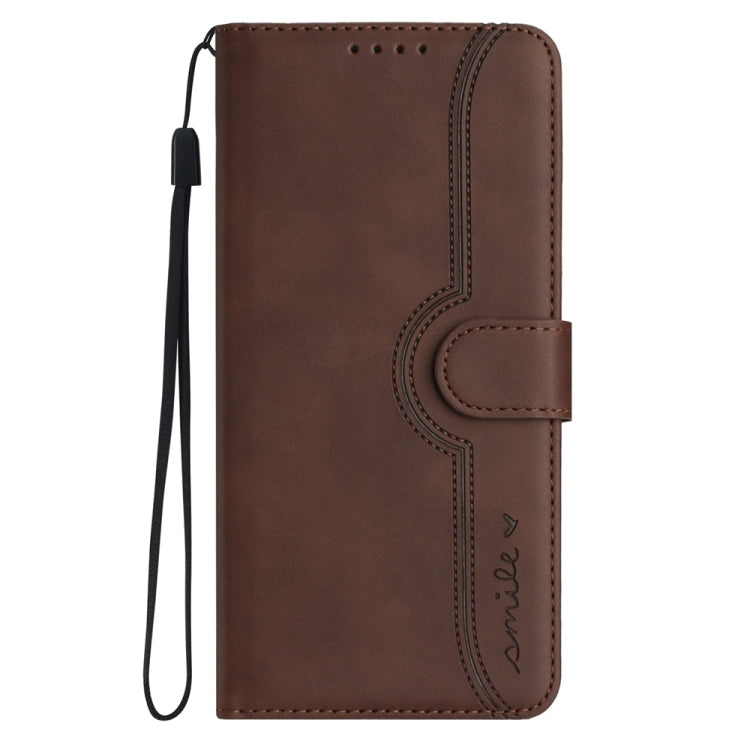 For iPhone 16 Plus Heart Pattern Skin Feel Leather Phone Case(Brown)