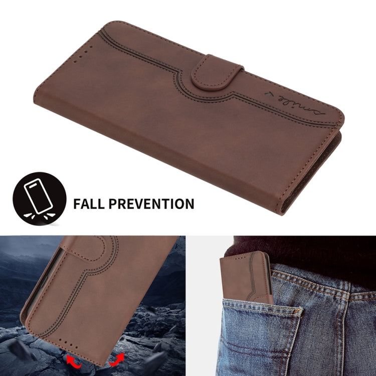 For iPhone 16 Plus Heart Pattern Skin Feel Leather Phone Case(Brown)