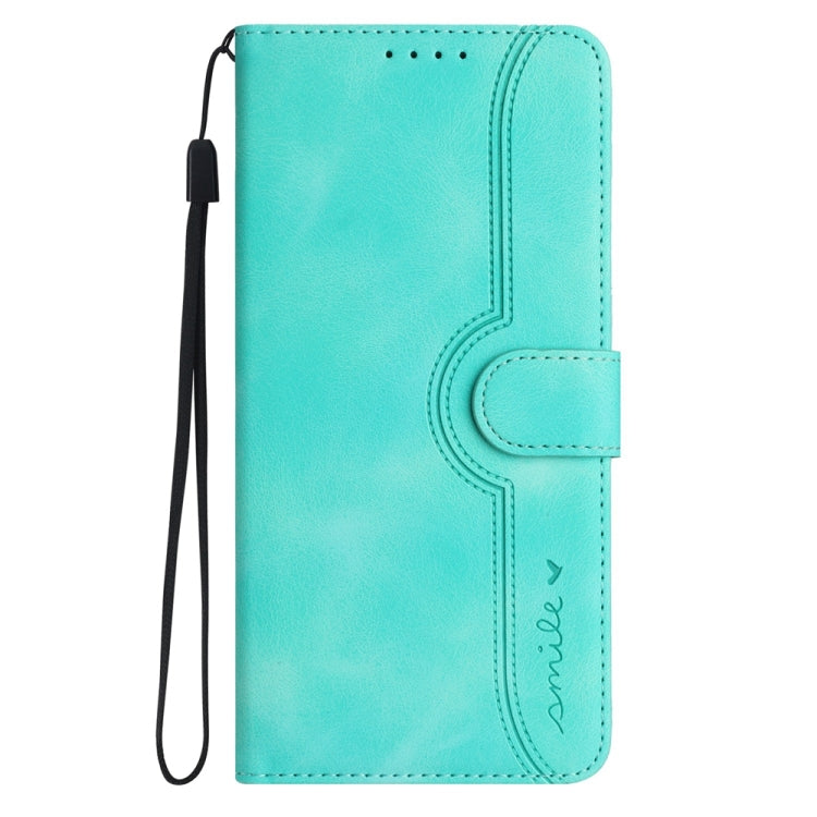 For iPhone 16 Heart Pattern Skin Feel Leather Phone Case(Light Blue)