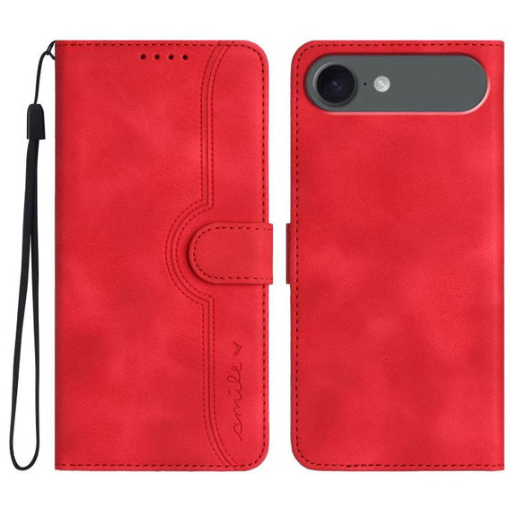 For iPhone 17 Air Heart Pattern Skin Feel Leather Phone Case(Red)