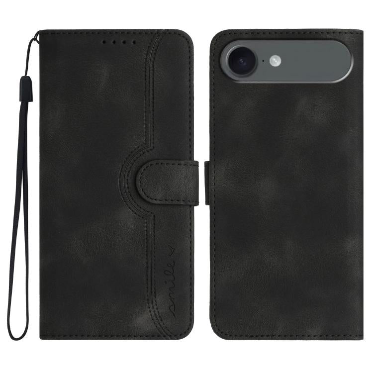 For iPhone 17 Air Heart Pattern Skin Feel Leather Phone Case(Black)