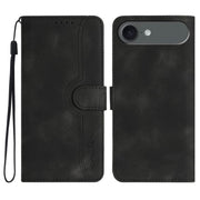 For iPhone 17 Air Heart Pattern Skin Feel Leather Phone Case(Black)