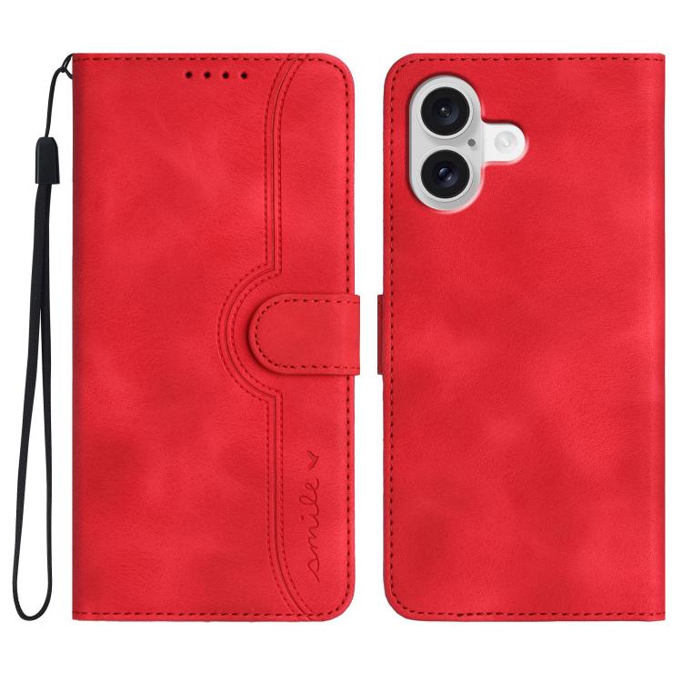 For iPhone 17 Heart Pattern Skin Feel Leather Phone Case(Red)