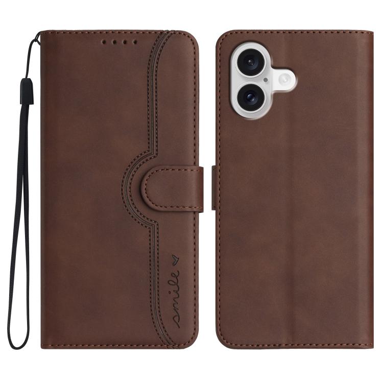 For iPhone 17 Heart Pattern Skin Feel Leather Phone Case(Brown)