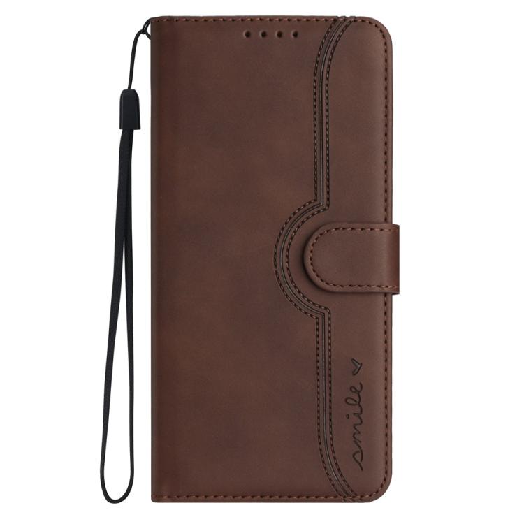 For iPhone 17 Heart Pattern Skin Feel Leather Phone Case(Brown)