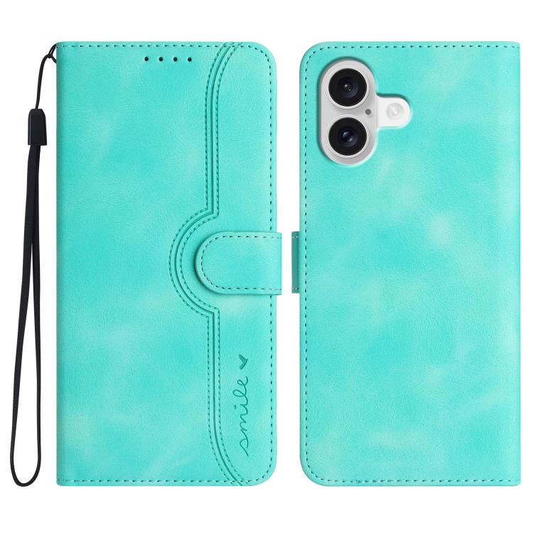 For iPhone 17 Heart Pattern Skin Feel Leather Phone Case(Light Blue)