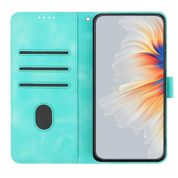 For iPhone 17 Heart Pattern Skin Feel Leather Phone Case(Light Blue)