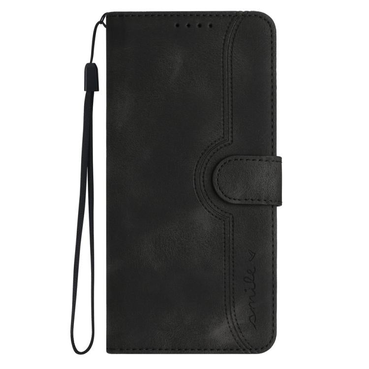 For iPhone 17 Heart Pattern Skin Feel Leather Phone Case(Black)